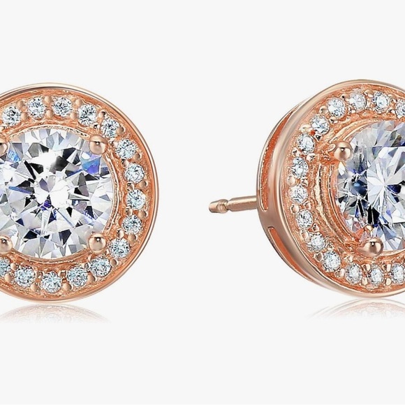 Cubic Zirconia Classic Halo Stud Earrings in Rose Gold - Picture 1 of 7